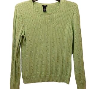 Y2K Izod Cotton Cable Knit Pullover Sweater XL lime green 100% cotton EUC